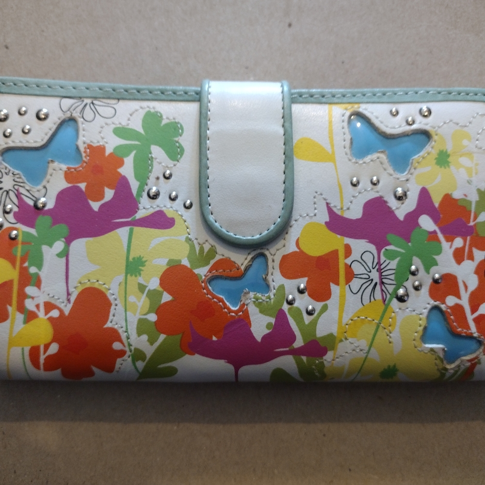 Colorful Floral Wallet with Stud Accents